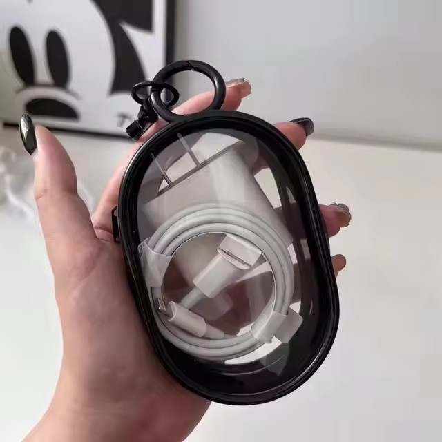 Cable Winder Keychain - Portable Mini Clear Zipper Storage Bag