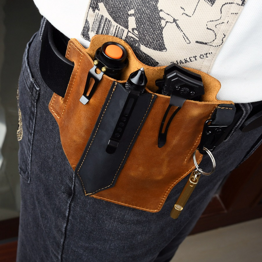 Men Travel Tactical Waist Bag  - Leather Edc. Carry Pouch บทวิจารณ์และราคา