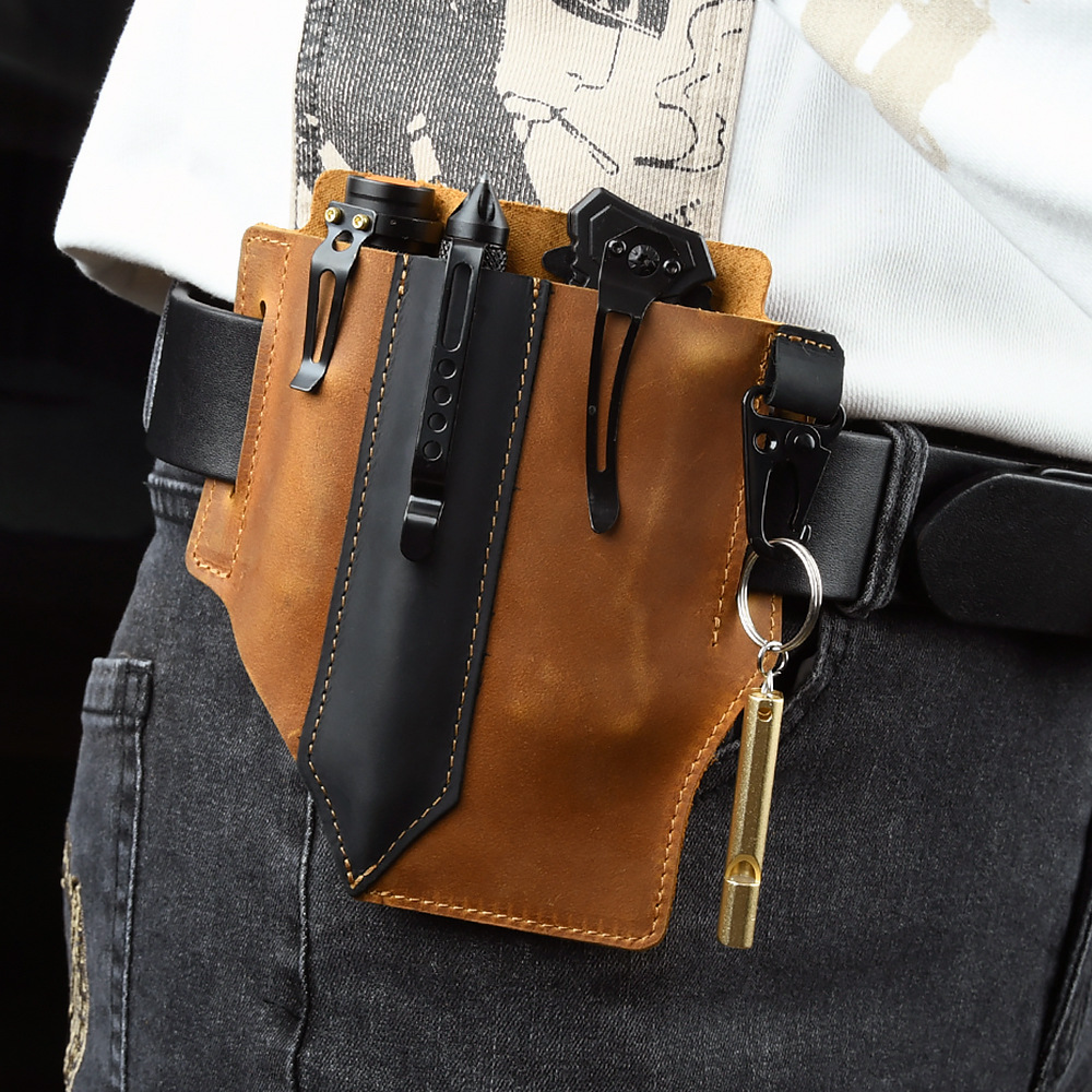 Men Travel Tactical Waist Bag  - Leather Edc. Carry Pouch บทวิจารณ์และราคา